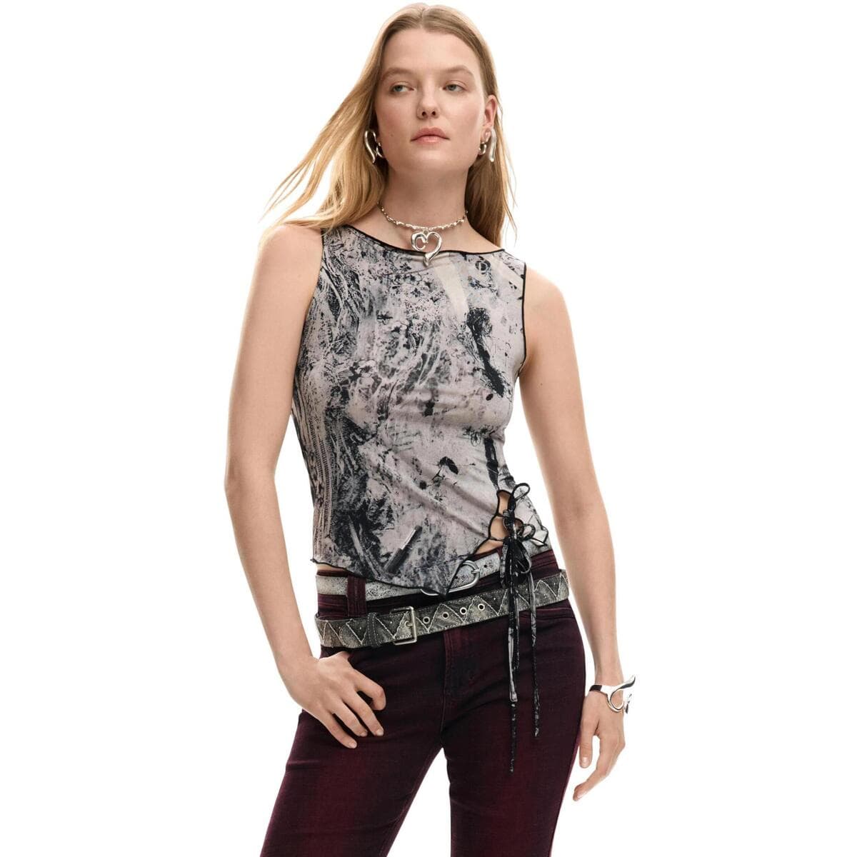 Women's Sleeveless Tops Desigual Gray
