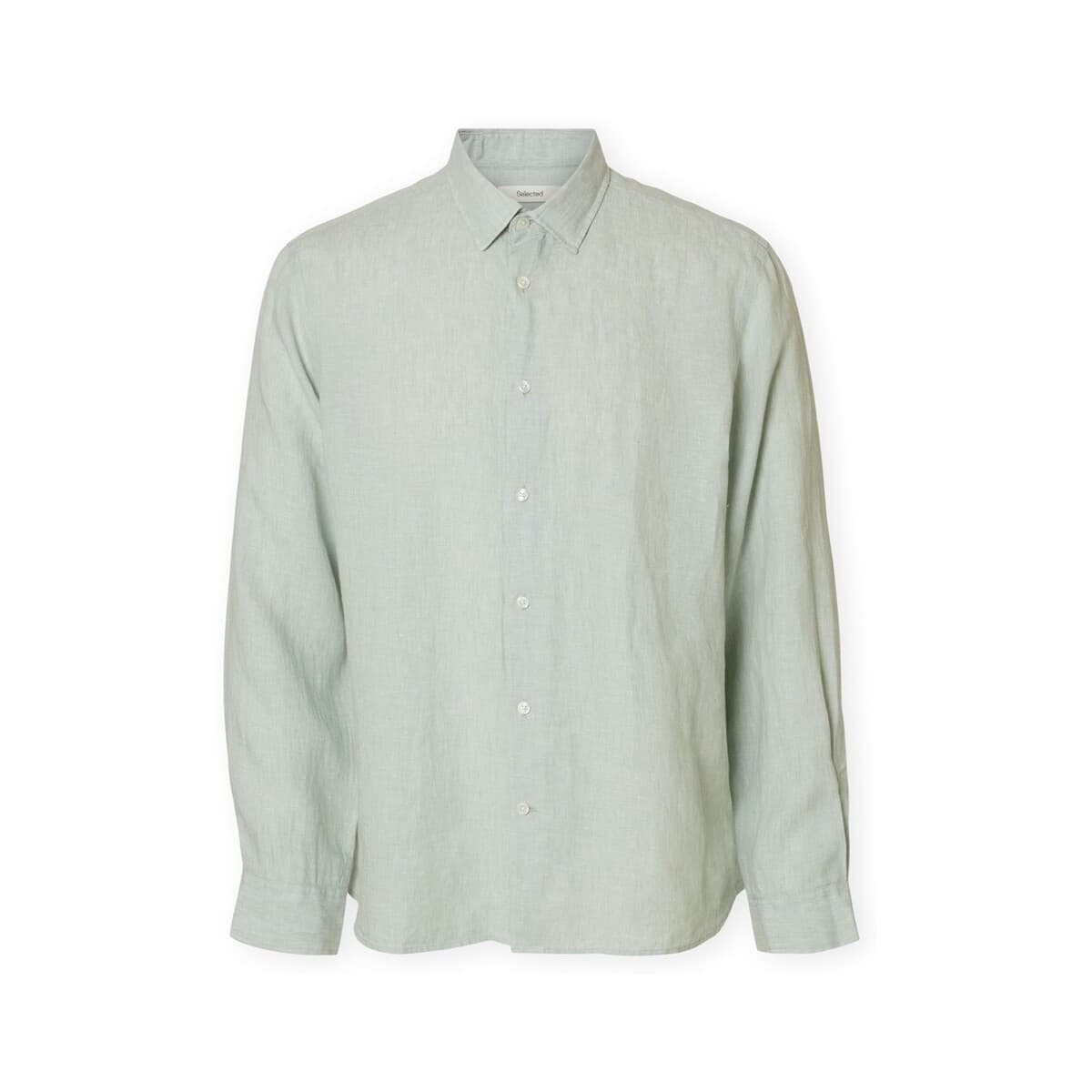 Πουκάμισο με μακριά μανίκια Selected Noos Regkylian-Linen Shirt - Aqua Gray/White