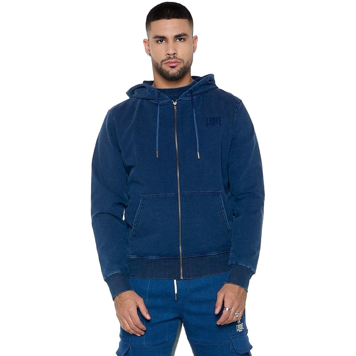 T-shirt με κουκούλα Leone 1947 Man Hoody Full Zip Indaco