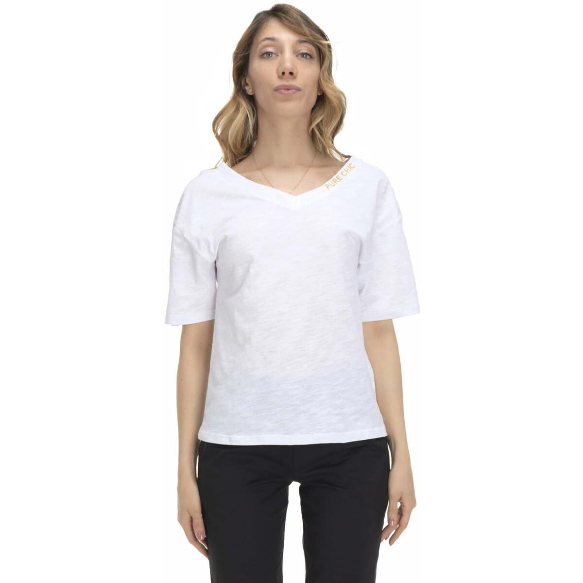 T-shirt με κοντά μανίκια Leone 1947 Woman V Neck T-Shirt Earth Tones
