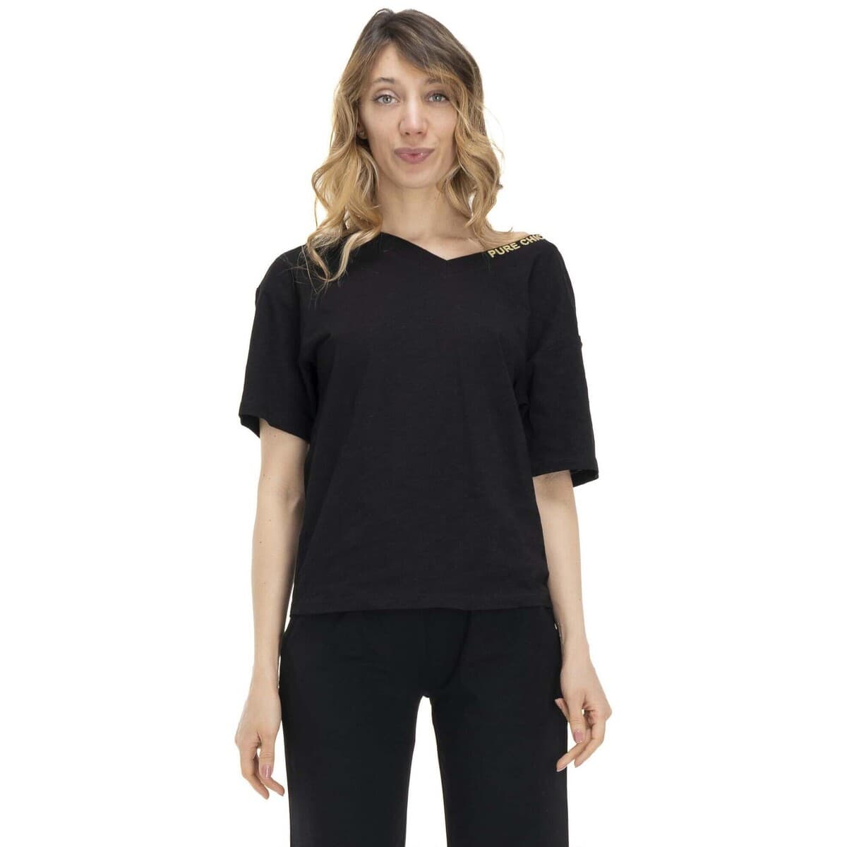 T-shirt με κοντά μανίκια Leone 1947 Woman V Neck Earth Tones