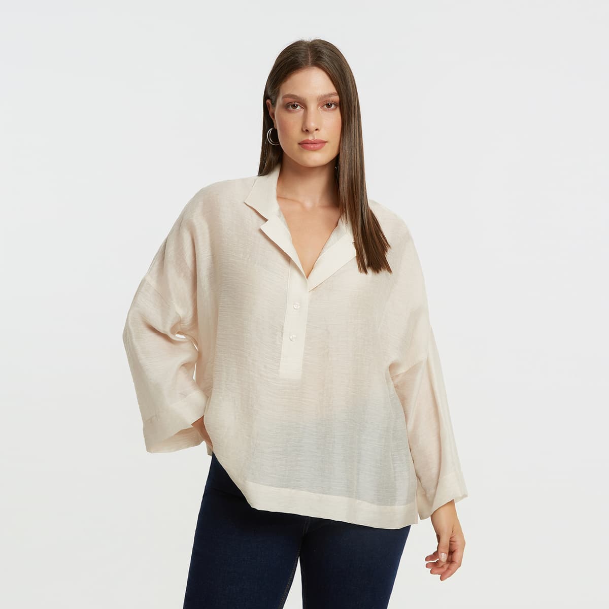 Oversized μπλούζα με γιακά & λινό