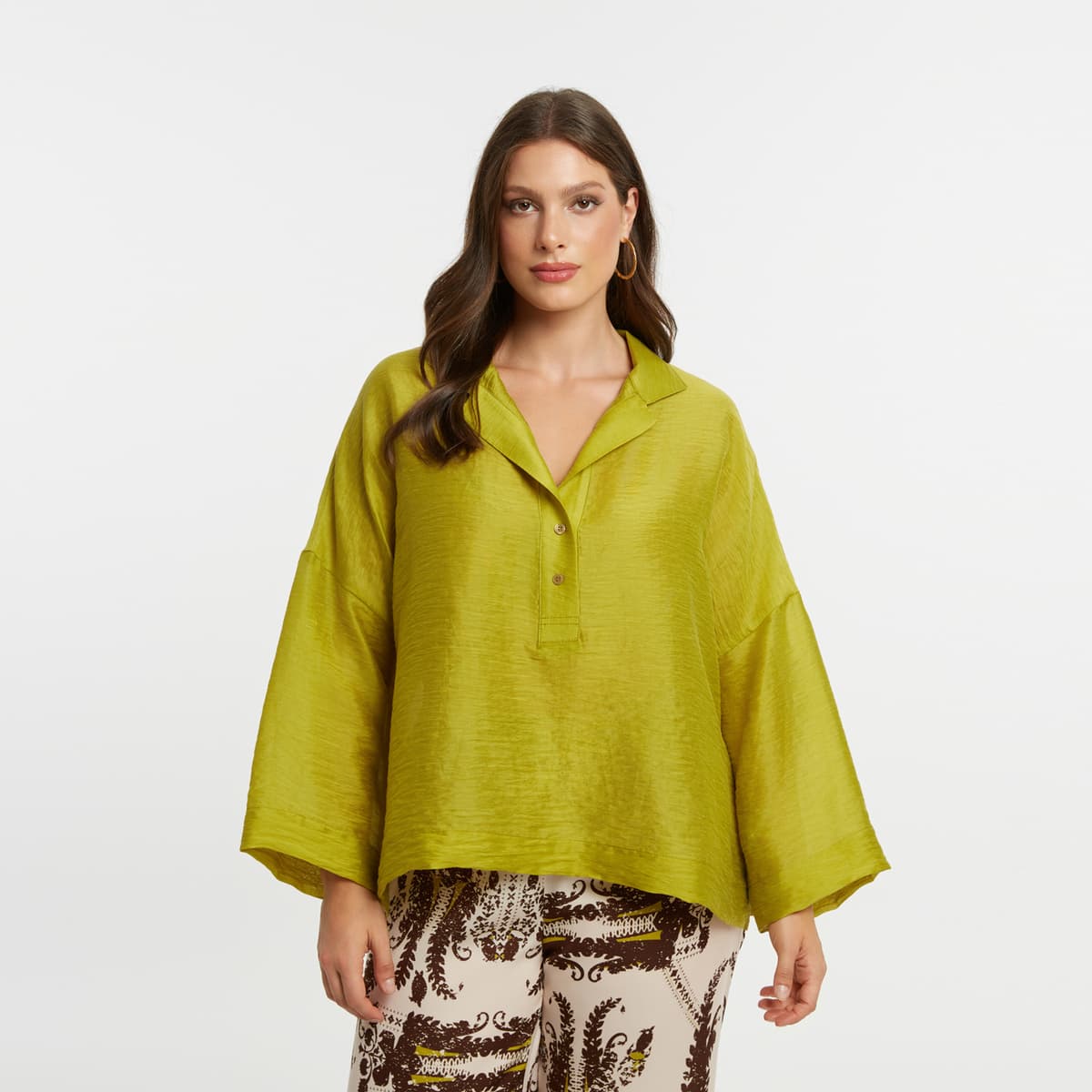 Oversized μπλούζα με γιακά & λινό