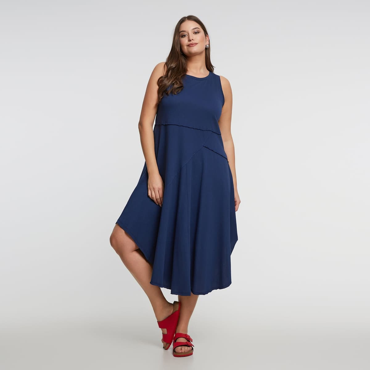 Ασύμμετρο αμάνικο βαμβακερό φόρεμα