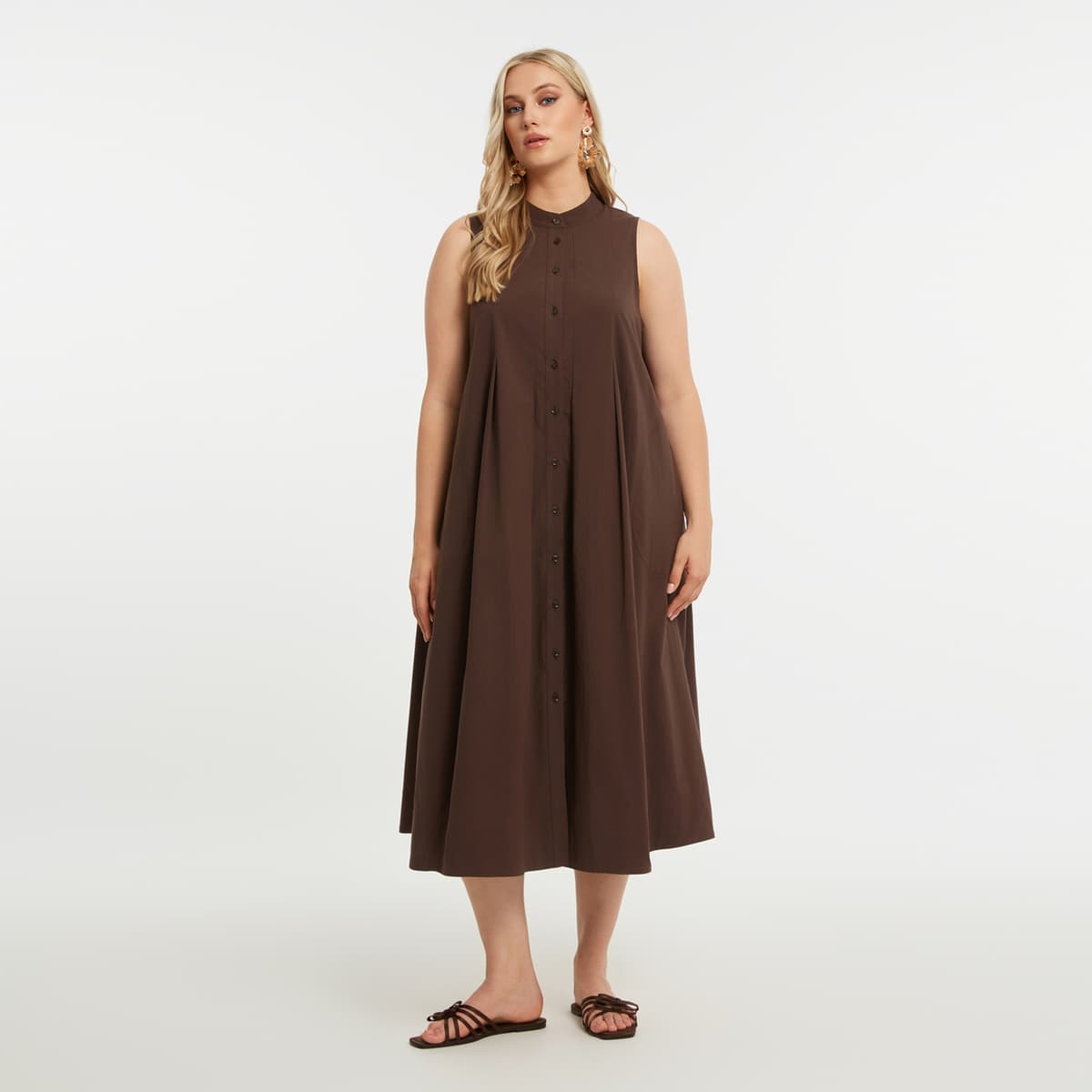 Αμάνικο βαμβακερό σεμιζιέ φόρεμα με μάο γιακά