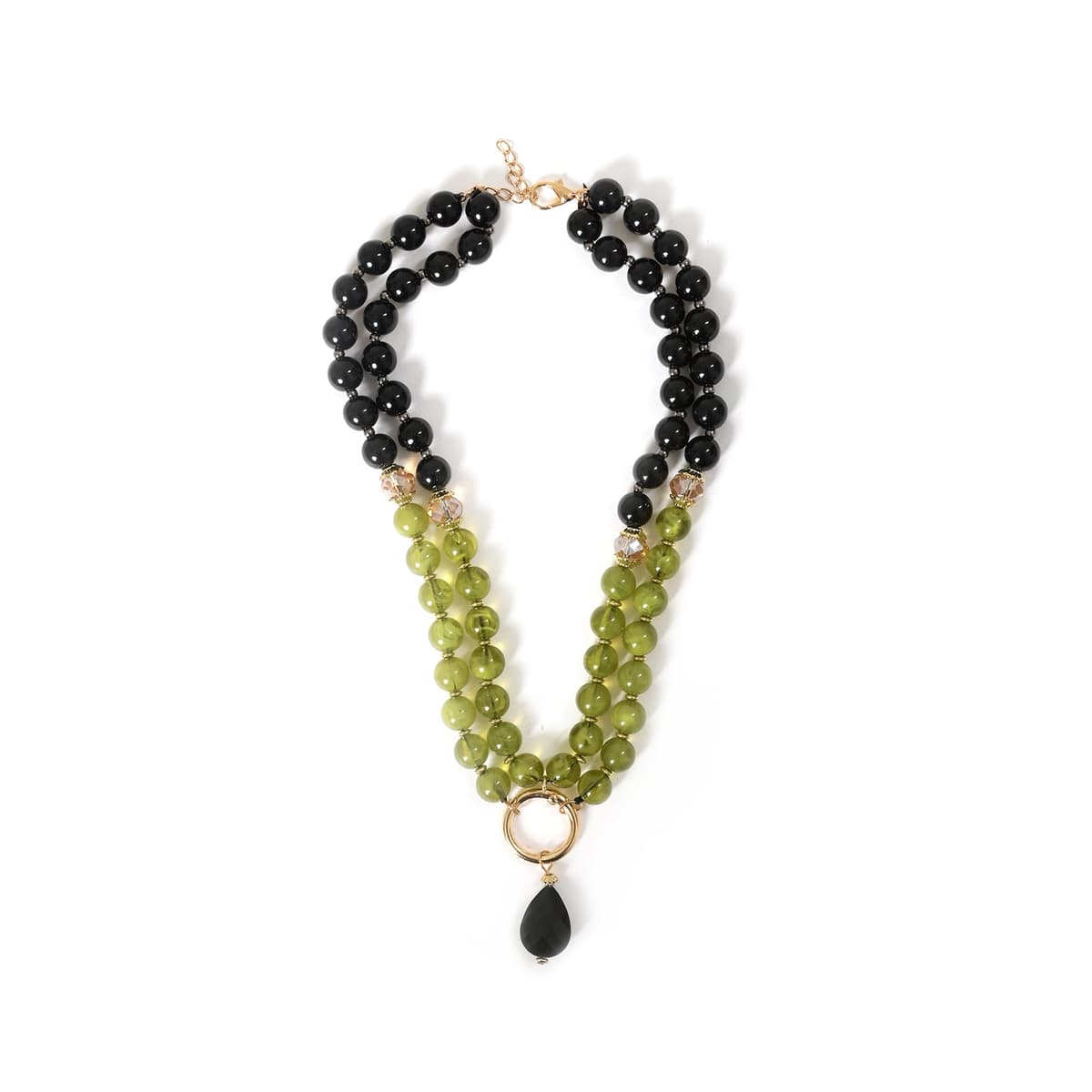 Κολιέ πολλαπλών σειρών με μαύρες και πράσινες πέτρες