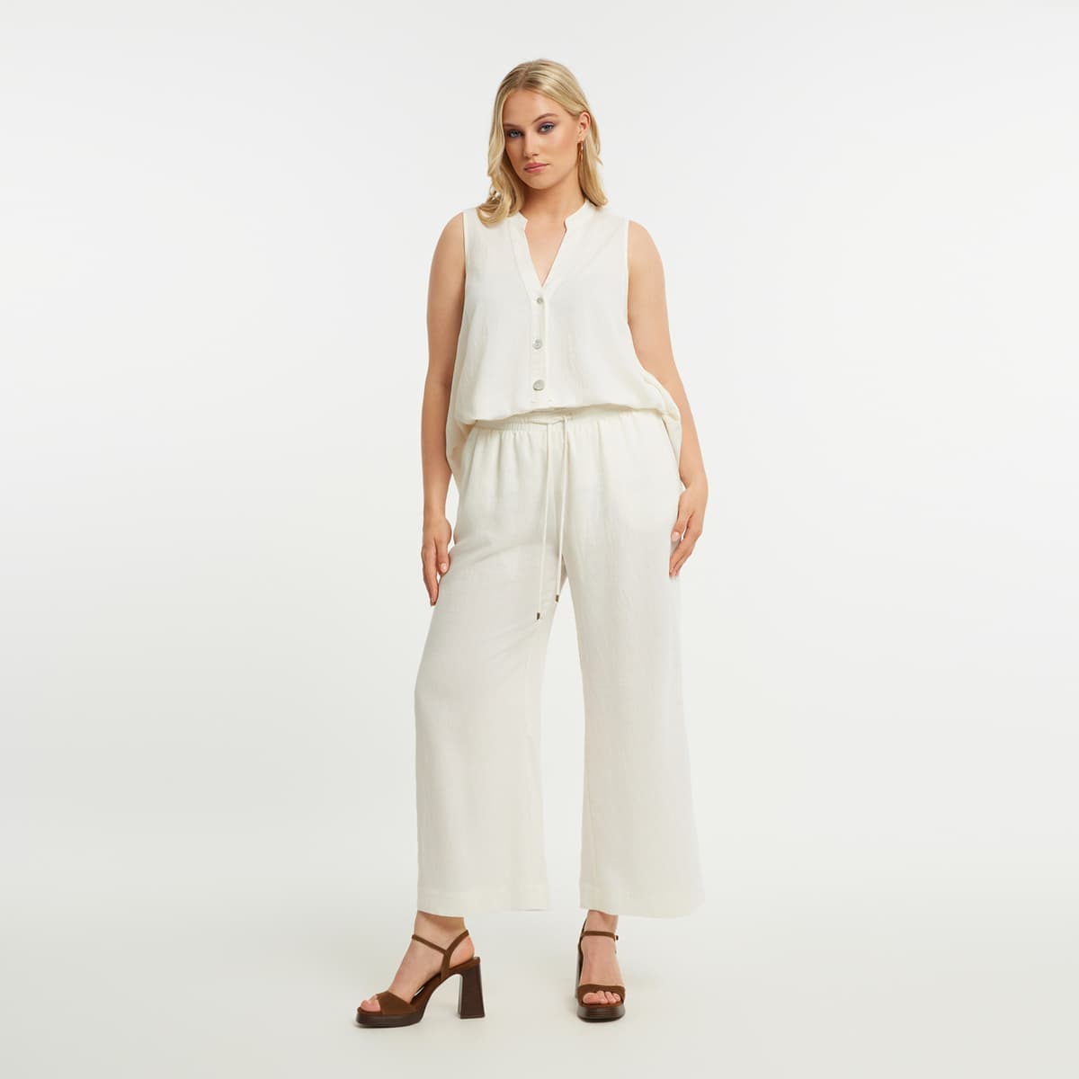 Παντελόνα βισκόζη/λινό με ελαστική μέση