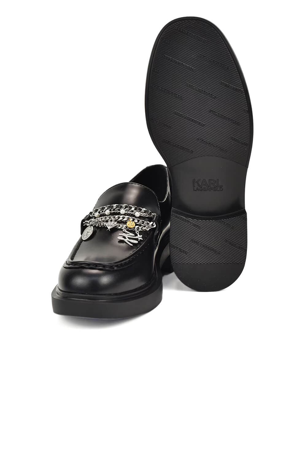 Γυναικεία Δερμάτινα Charm Trim Loafers Μαύρα Karl Lagerfeld KL41214-00S BLACK