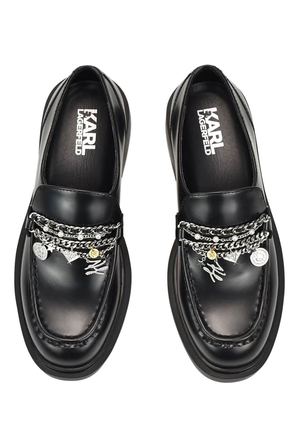 Γυναικεία Δερμάτινα Charm Trim Loafers Μαύρα Karl Lagerfeld KL41214-00S BLACK