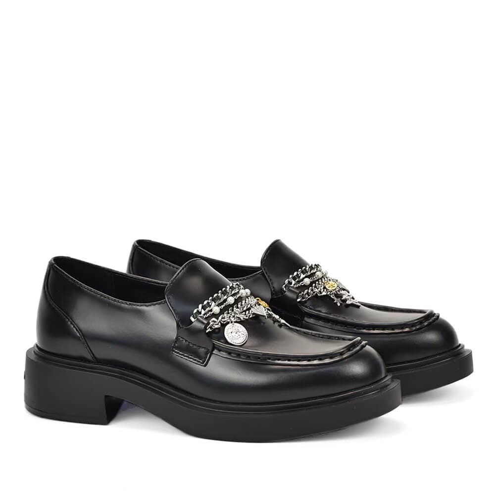 Γυναικεία Δερμάτινα Charm Trim Loafers Μαύρα Karl Lagerfeld KL41214-00S BLACK