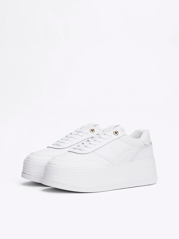 Γυναικεία Δερμάτινα Platform Lux Court Sneakers Λευκά Tommy Hilfiger FW0FW08379-YBS