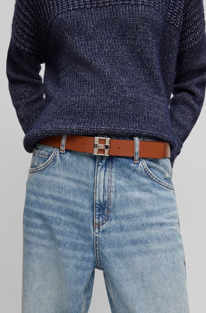 Γυναικεία Δερμάτινη Zita Ζώνη Διπλής Όψεως Μαύρη/Καφέ Hugo 50503448-002