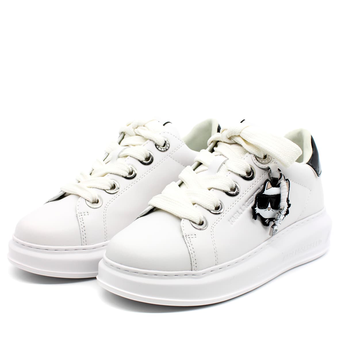 Γυναικεία Δερμάτινα Twin Pendant Sneakers Λευκά Karl Lagerfeld KL62576T-011 WHITE LTHR