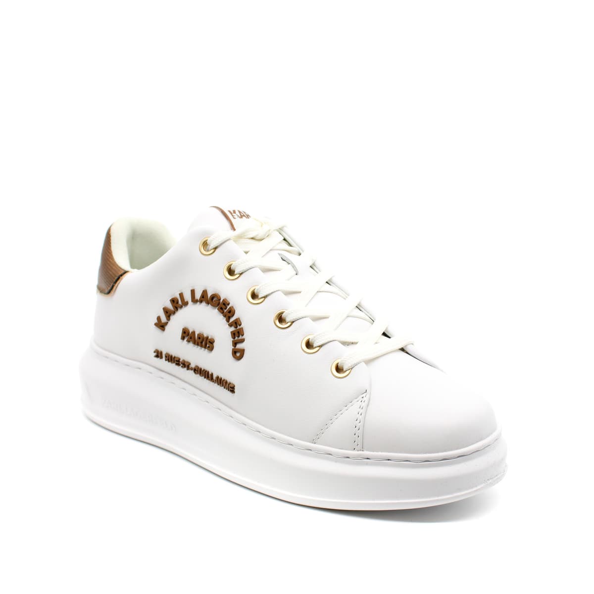 Γυναικεία Δερμάτινα Maison Sneakers Λευκά Karl Lagerfeld KL62539M-01Z WHITE LTHR W/BRO