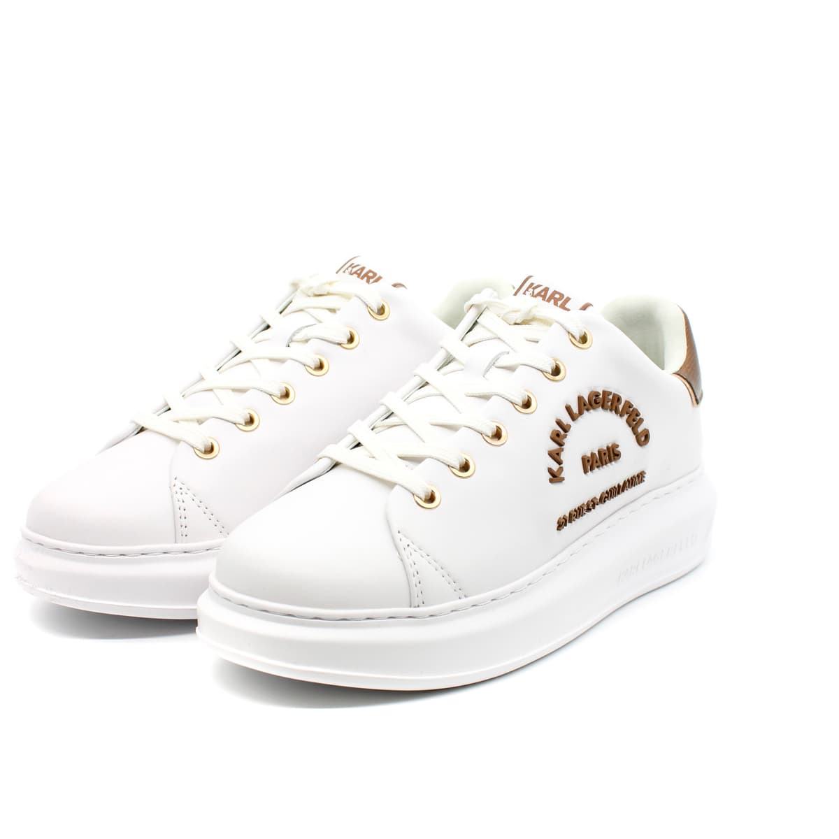 Γυναικεία Δερμάτινα Maison Sneakers Λευκά Karl Lagerfeld KL62539M-01Z WHITE LTHR W/BRO