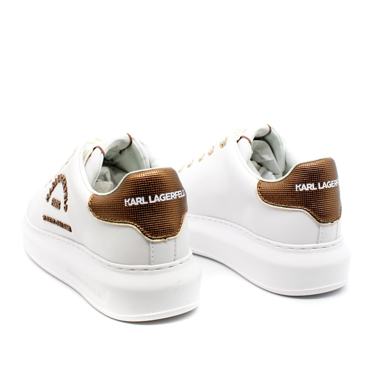 Γυναικεία Δερμάτινα Maison Sneakers Λευκά Karl Lagerfeld KL62539M-01Z WHITE LTHR W/BRO