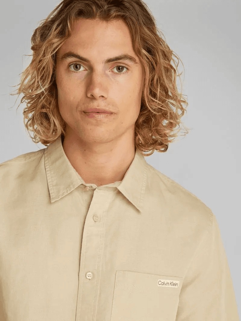 Ανδρικό Λινό Πουκάμισο Μπεζ Calvin Klein J30J327295-PF0