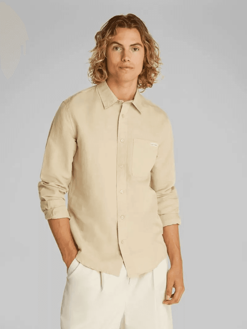 Ανδρικό Λινό Πουκάμισο Μπεζ Calvin Klein J30J327295-PF0