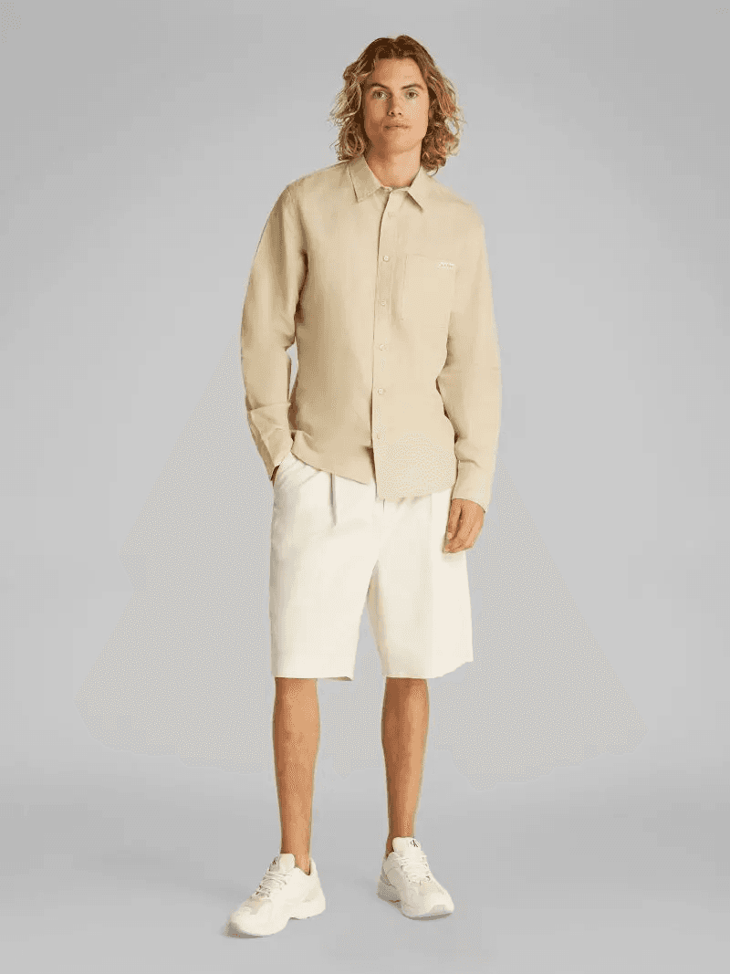 Ανδρικό Λινό Πουκάμισο Μπεζ Calvin Klein J30J327295-PF0