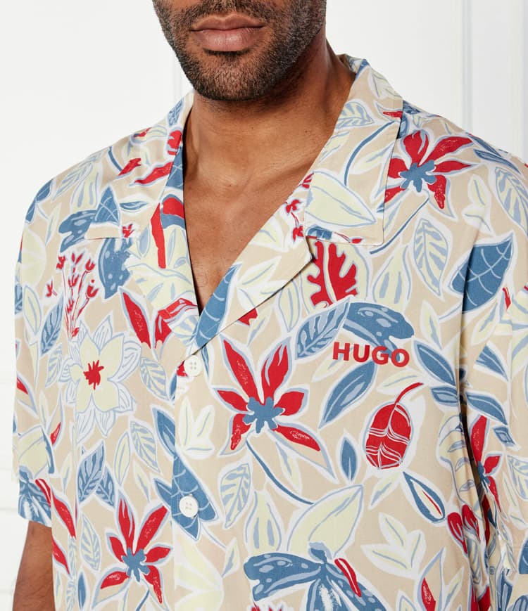 Ανδρικό Κοντομάνικο Πουκάμισο Μπεζ Hugo 50540065-103