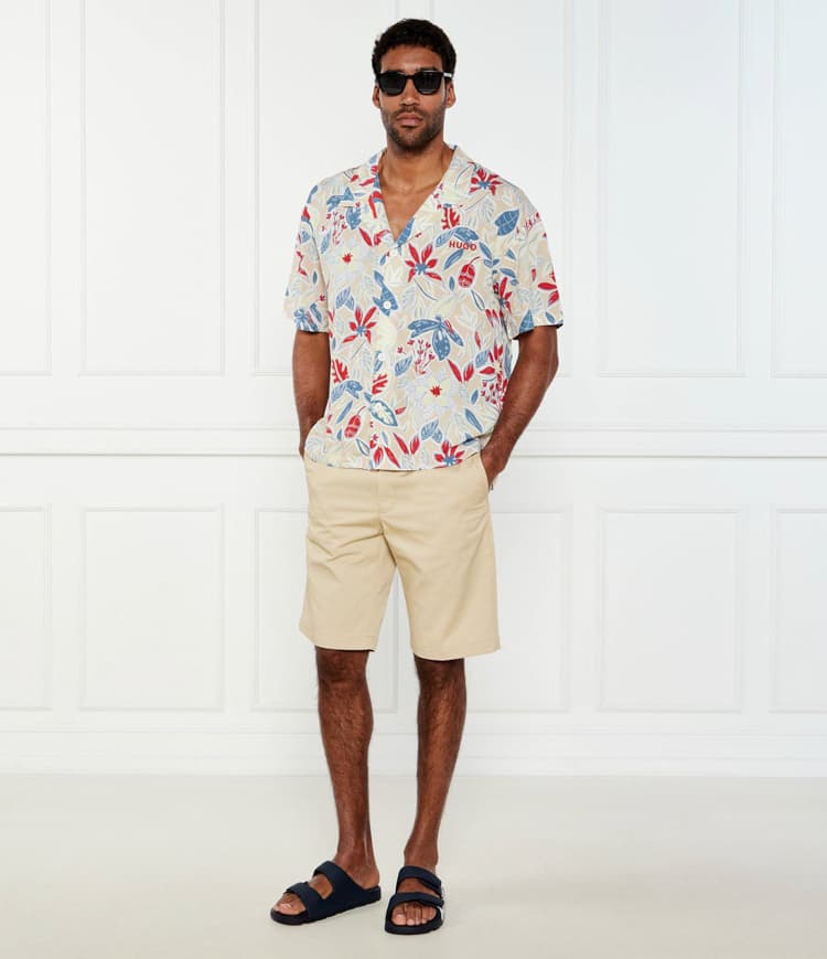 Ανδρικό Κοντομάνικο Πουκάμισο Μπεζ Hugo 50540065-103