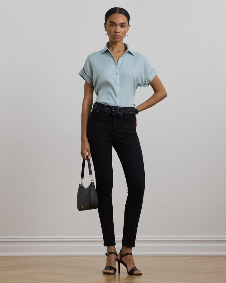 Γυναικείο Λινό Κοντομάνικο Πουκάμισο Γαλάζιο Ralph Lauren 200699152054-400