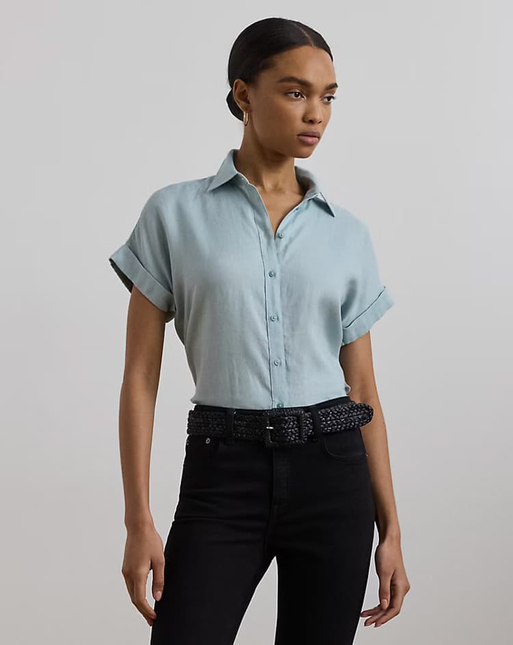 Γυναικείο Λινό Κοντομάνικο Πουκάμισο Γαλάζιο Ralph Lauren 200699152054-400