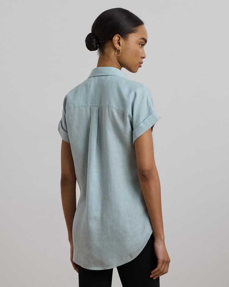 Γυναικείο Λινό Κοντομάνικο Πουκάμισο Γαλάζιο Ralph Lauren 200699152054-400