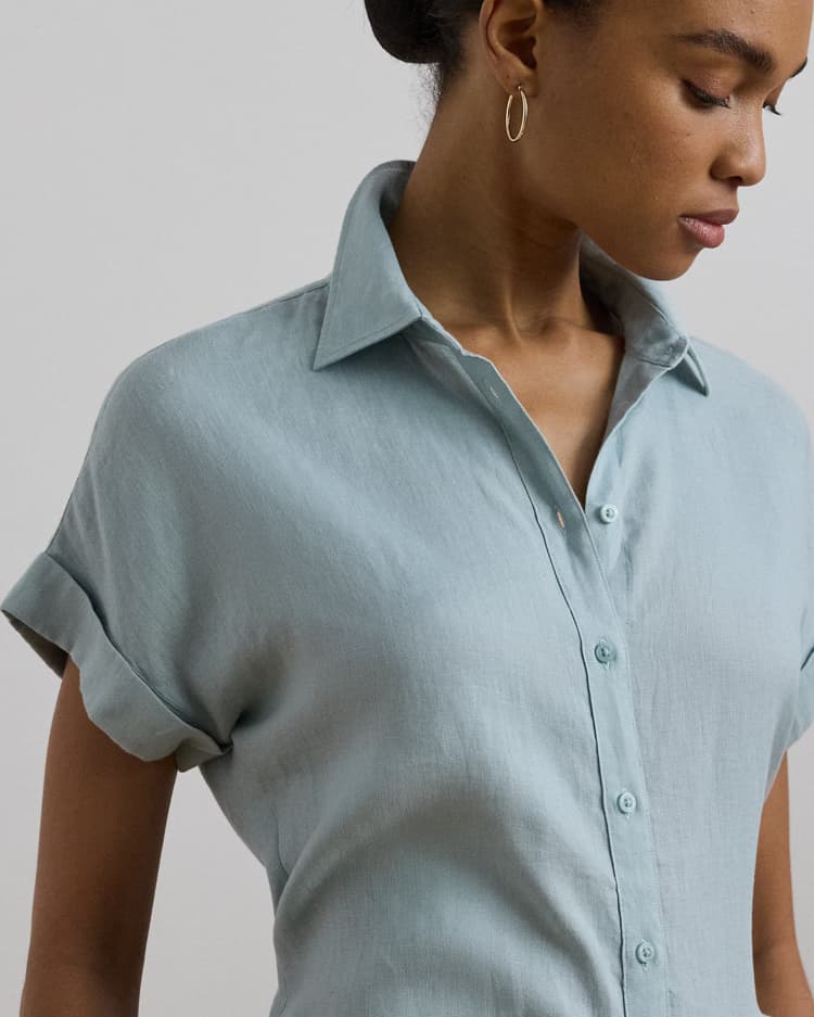 Γυναικείο Λινό Κοντομάνικο Πουκάμισο Γαλάζιο Ralph Lauren 200699152054-400