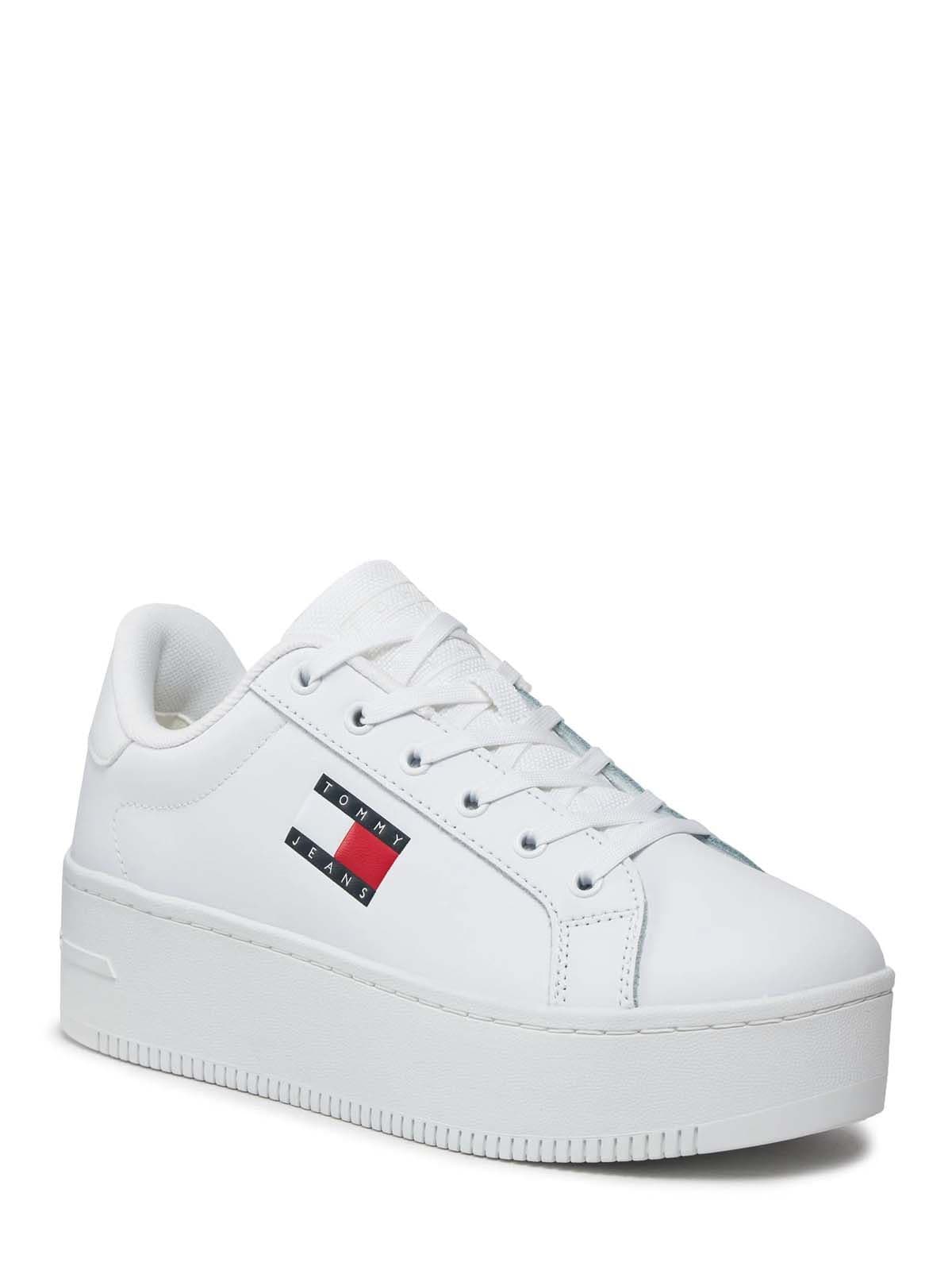 Γυναικεία Δερμάτινα Flatform Sneakers Λευκά Tommy Jeans EN0EN02932-YBS