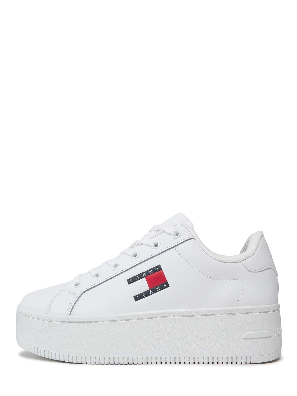 Γυναικεία Δερμάτινα Flatform Sneakers Λευκά Tommy Jeans EN0EN02932-YBS