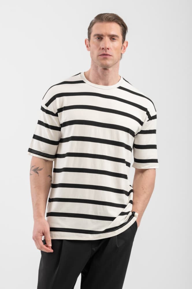 Ανδρικό Ριγέ T-shirt Λευκό Vittorio 25002-WHITE