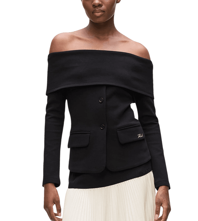 Γυναικεία Off Shoulder Μπλούζα Μαύρη Karl Lagerfeld A4W20042-999 BLACK