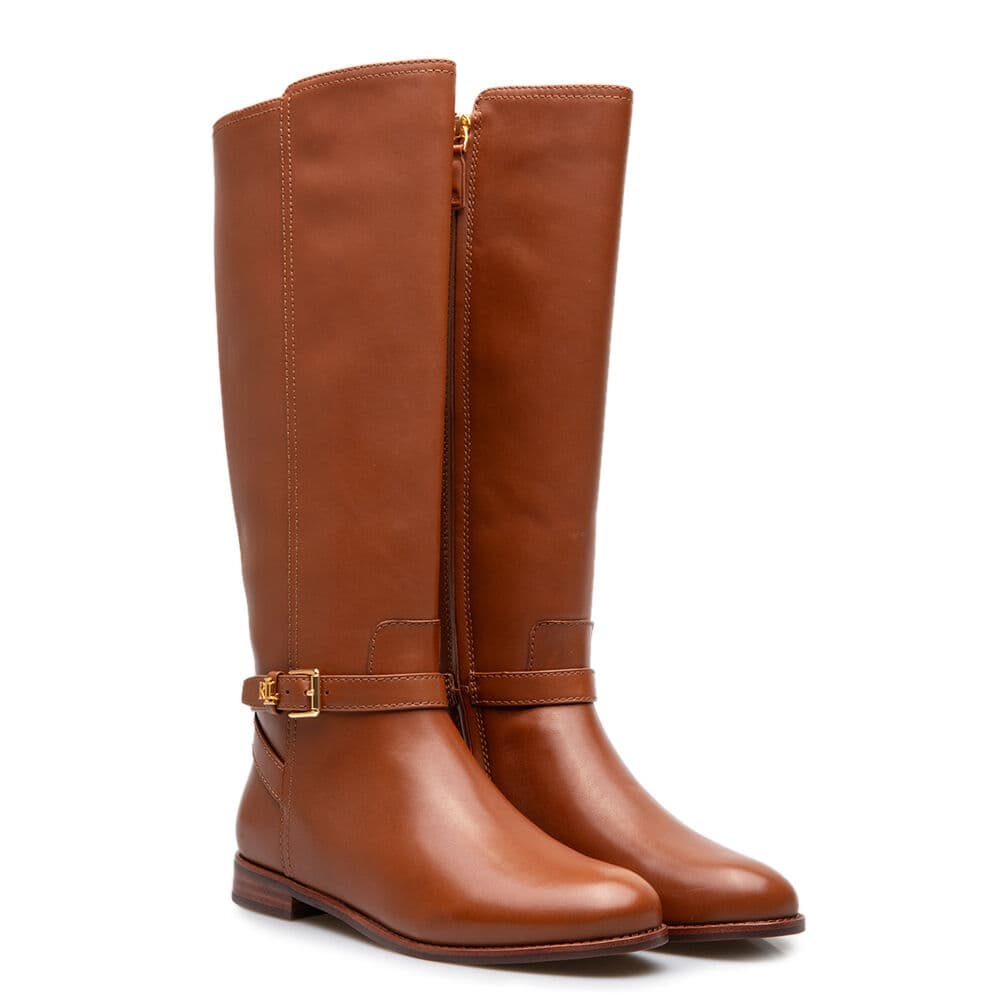 Γυναικείες Δερμάτινες Brooke II Μπότες Καφέ Ralph Lauren 802974383001-LAUREN TAN
