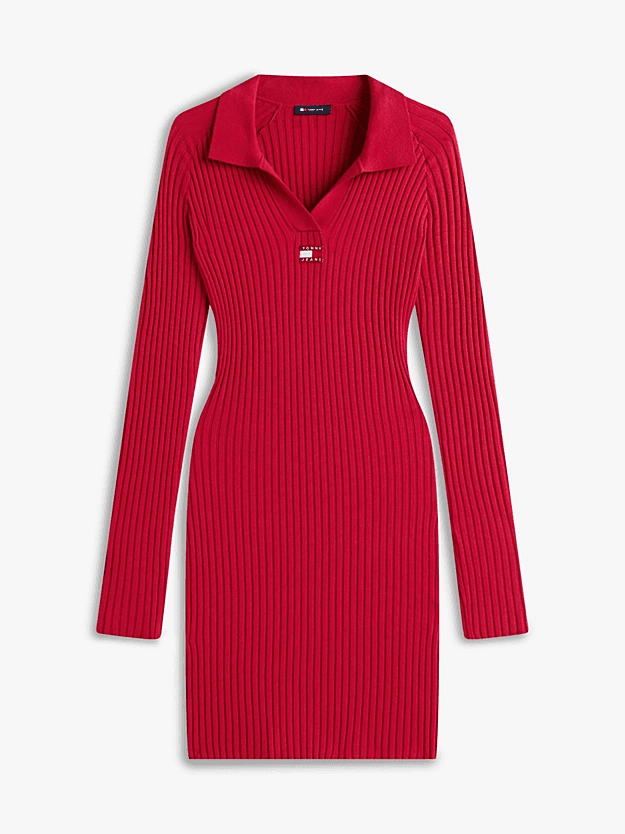 Γυναικείο Μακρυμάνικο Polo Φόρεμα Κόκκινο Tommy Jeans DW0DW22183-XJP