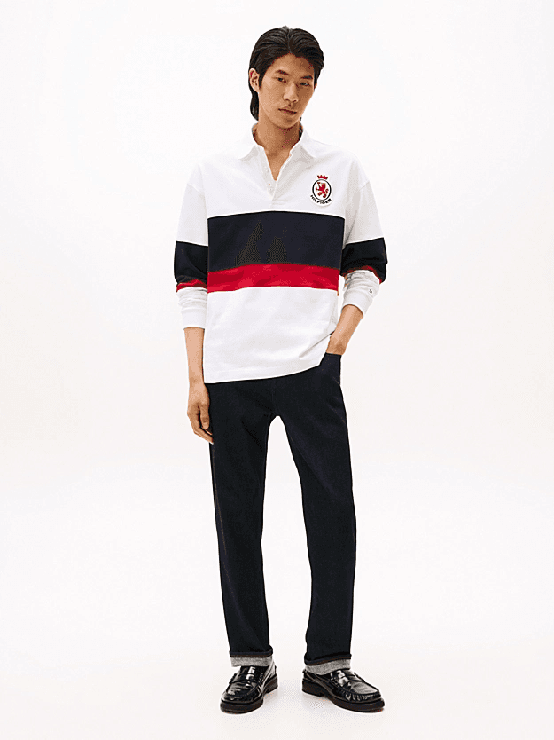 Ανδρική Crest Rugby Polo Μπλούζα Λευκή Tommy Hilfiger MW0MW40869-YBR