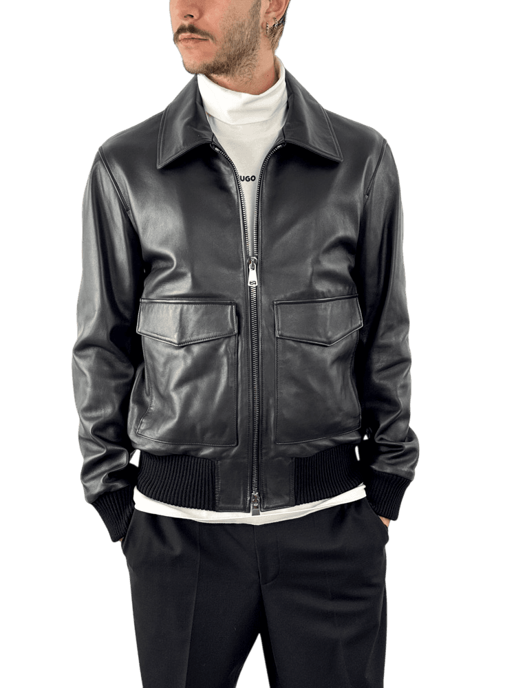Ανδρικό Δερμάτινο Μπουφάν Μαύρο Maffei 51283-NERO
