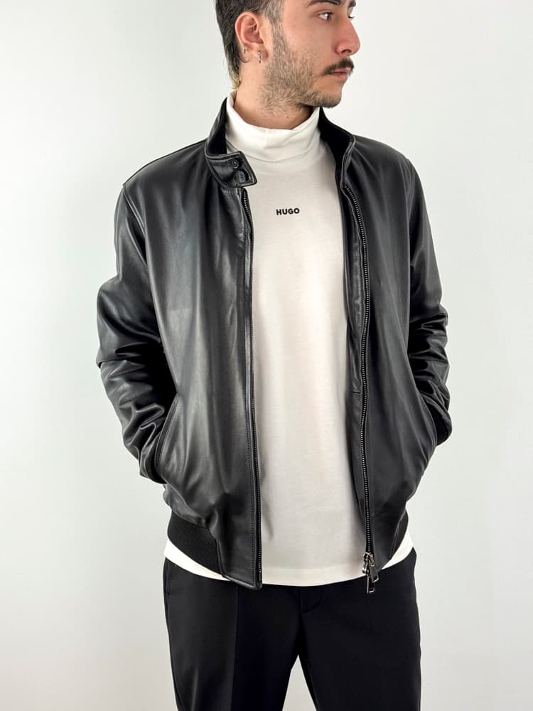 Ανδρικό Δερμάτινο Μπουφάν Μαύρο Maffei 51220-NERO