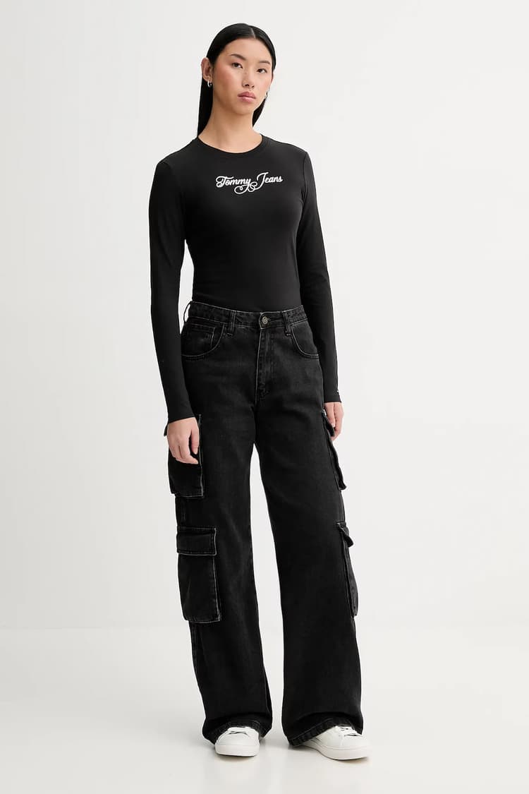 Γυναικείο Slim Μακρυμάνικο T-shirt Μαύρο Tommy Jeans DW0DW21844-BDS