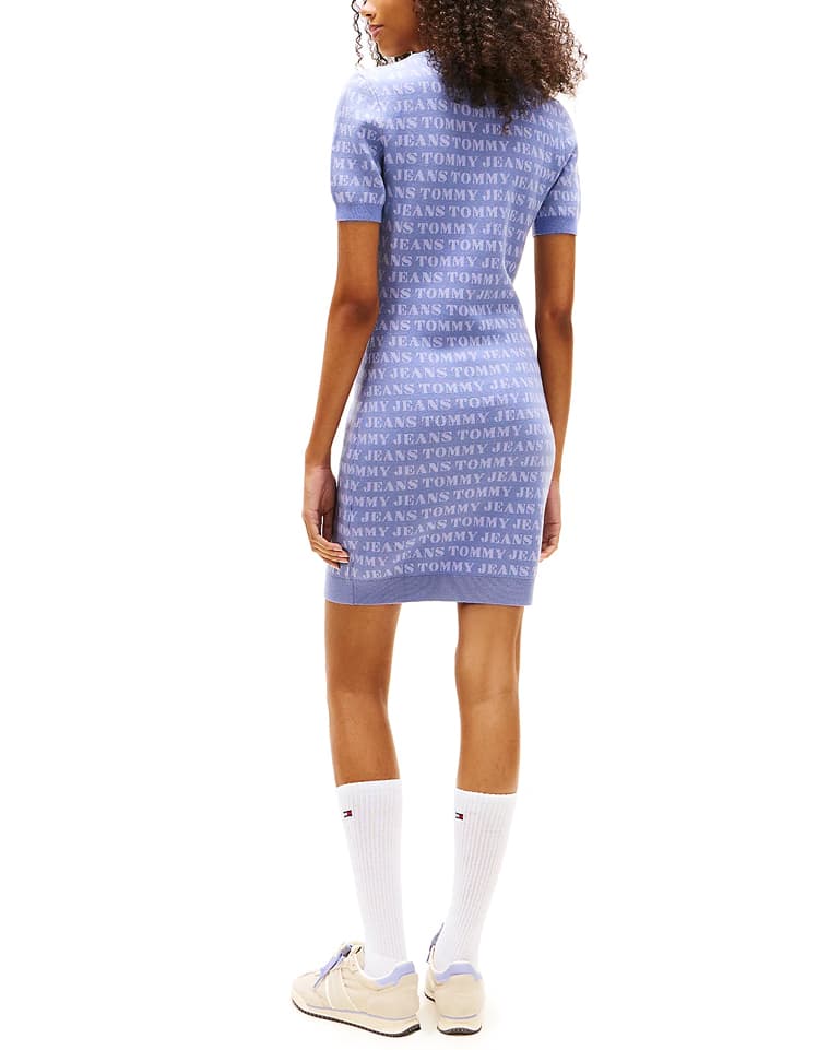Γυναικείο Πλεκτό Κοντομάνικο Φόρεμα Μπλε Tommy Jeans DW0DW21907-0GY