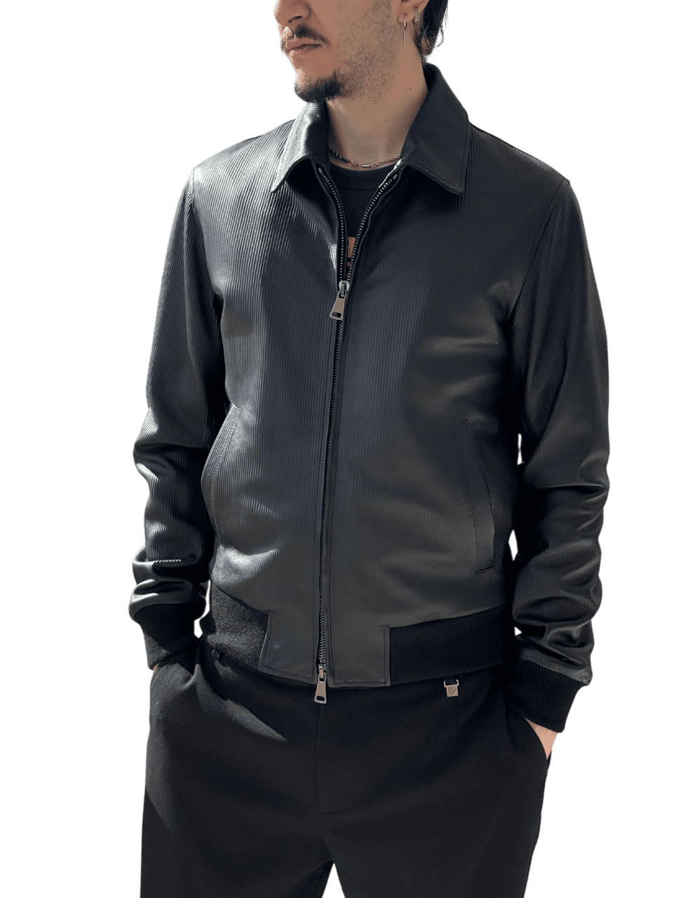 Ανδρικό Δερμάτινο Μπουφάν Μαύρο Maffei 51221B-NERO