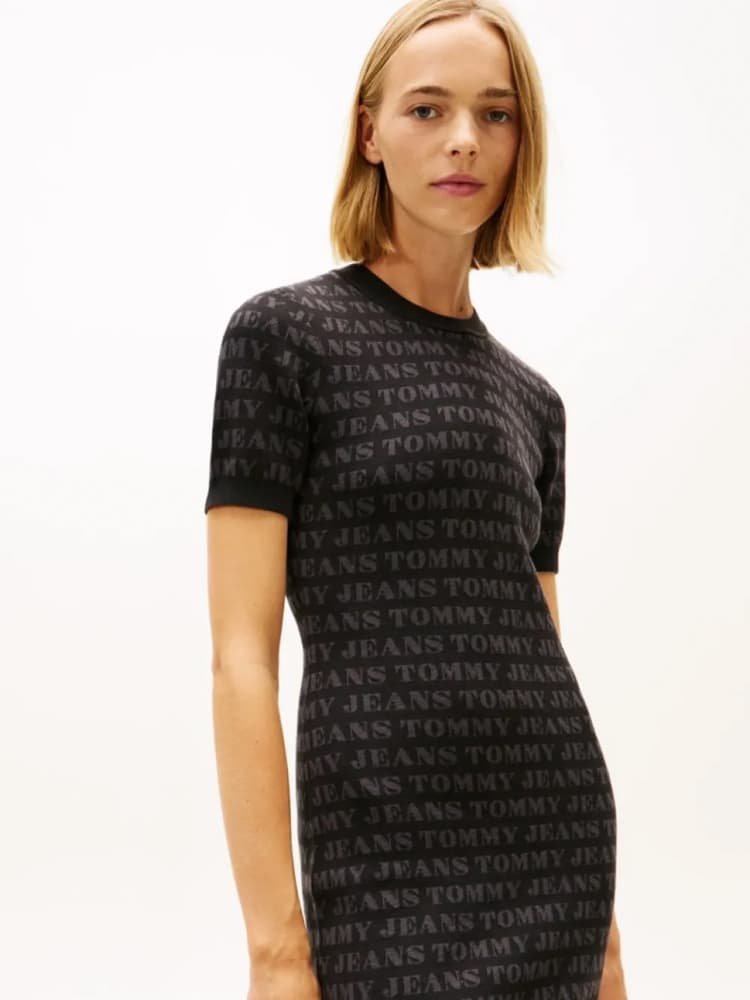 Γυναικείο Πλεκτό Κοντομάνικο Φόρεμα Μαύρο Tommy Jeans DW0DW21907-0GJ