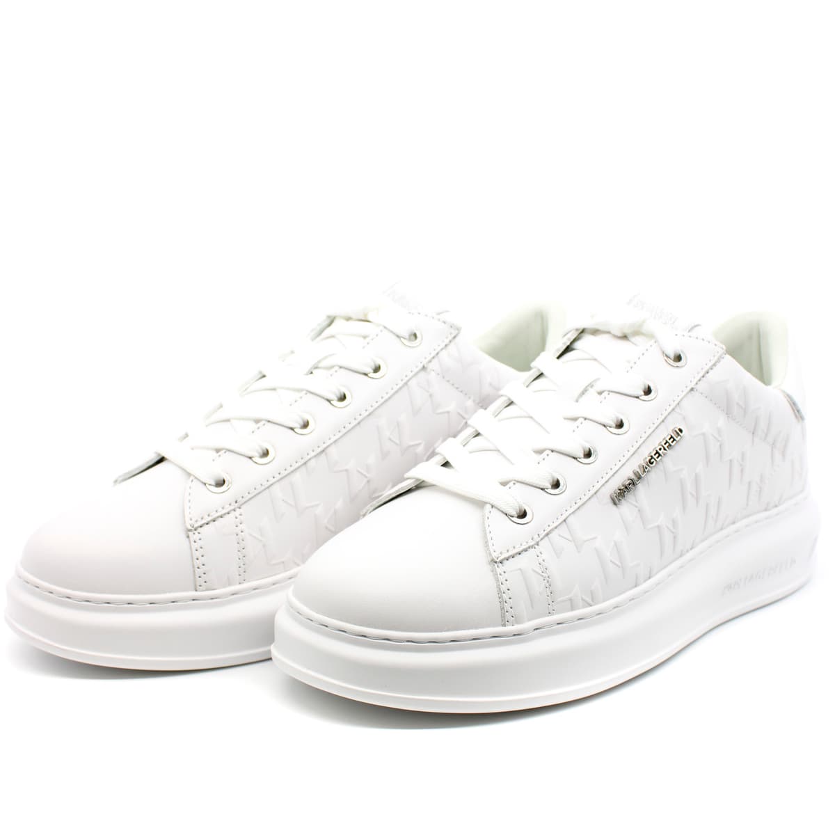 Ανδρικά Δερμάτινα Kapri Monogram Sneakers Λευκά Karl Lagerfeld KL52549K-01W WHITE