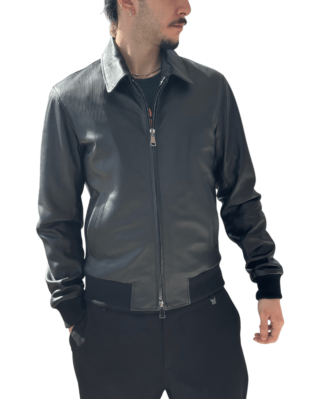 Ανδρικό Δερμάτινο Μπουφάν Μαύρο Maffei 51221B-NERO