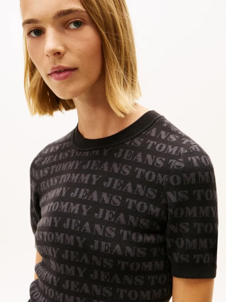 Γυναικείο Πλεκτό Κοντομάνικο Φόρεμα Μαύρο Tommy Jeans DW0DW21907-0GJ