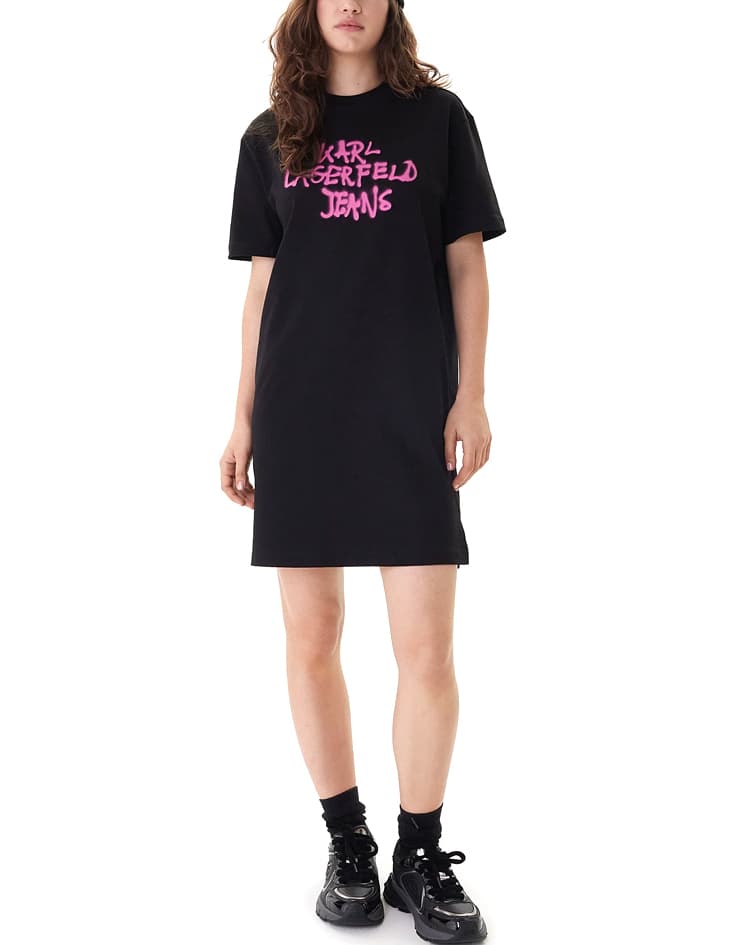 Γυναικείο Graffiti Κοντομάνικο Φόρεμα Μαύρο Karl Lagerfeld Jeans B1W13043-999 BLACK
