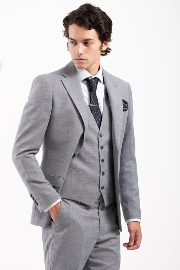 Ανδρικό Καρό Κοστούμι Γκρι Vittorio 10024-MONTON-GREY