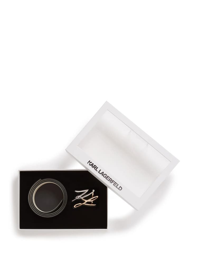 Γυναικεία Δερμάτινη K/Autograph Ζώνη Διπλής Όψεως Μαύρη/ΛευκήKarl Lagerfeld B1W33044-101 WHITE/BLACK