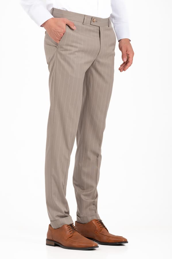 Ανδρικό Ριγέ Κοστούμι Μπεζ Vittorio 10025KING-FANCO