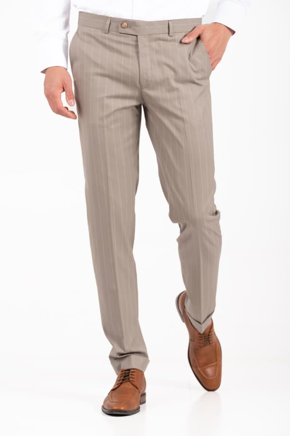 Ανδρικό Ριγέ Κοστούμι Μπεζ Vittorio 10025KING-FANCO